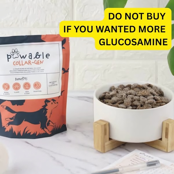 A static ad creative for Powable Collar-Gen featuring a high-contrast yellow text overlay that uses a negative constraint to stop user scrolling.
